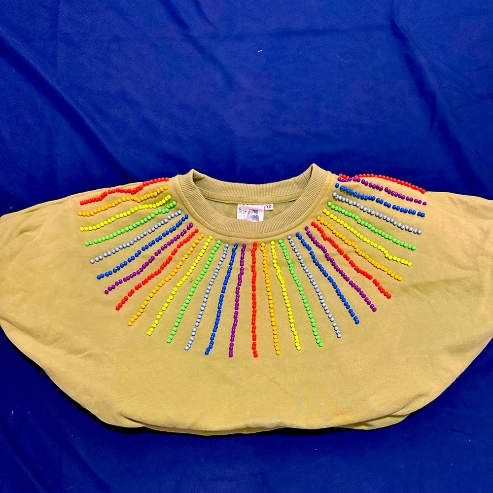 Queen Of Sparkles Green Lined Rainbow Beaded Bubble Crop Top